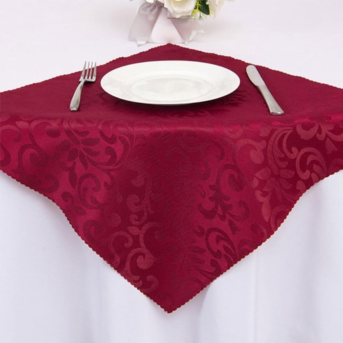 Dailygoods - Set van 12 Herbruikbare Jacquard Stoffen Servetten 48 x 48 cm Wijnrood