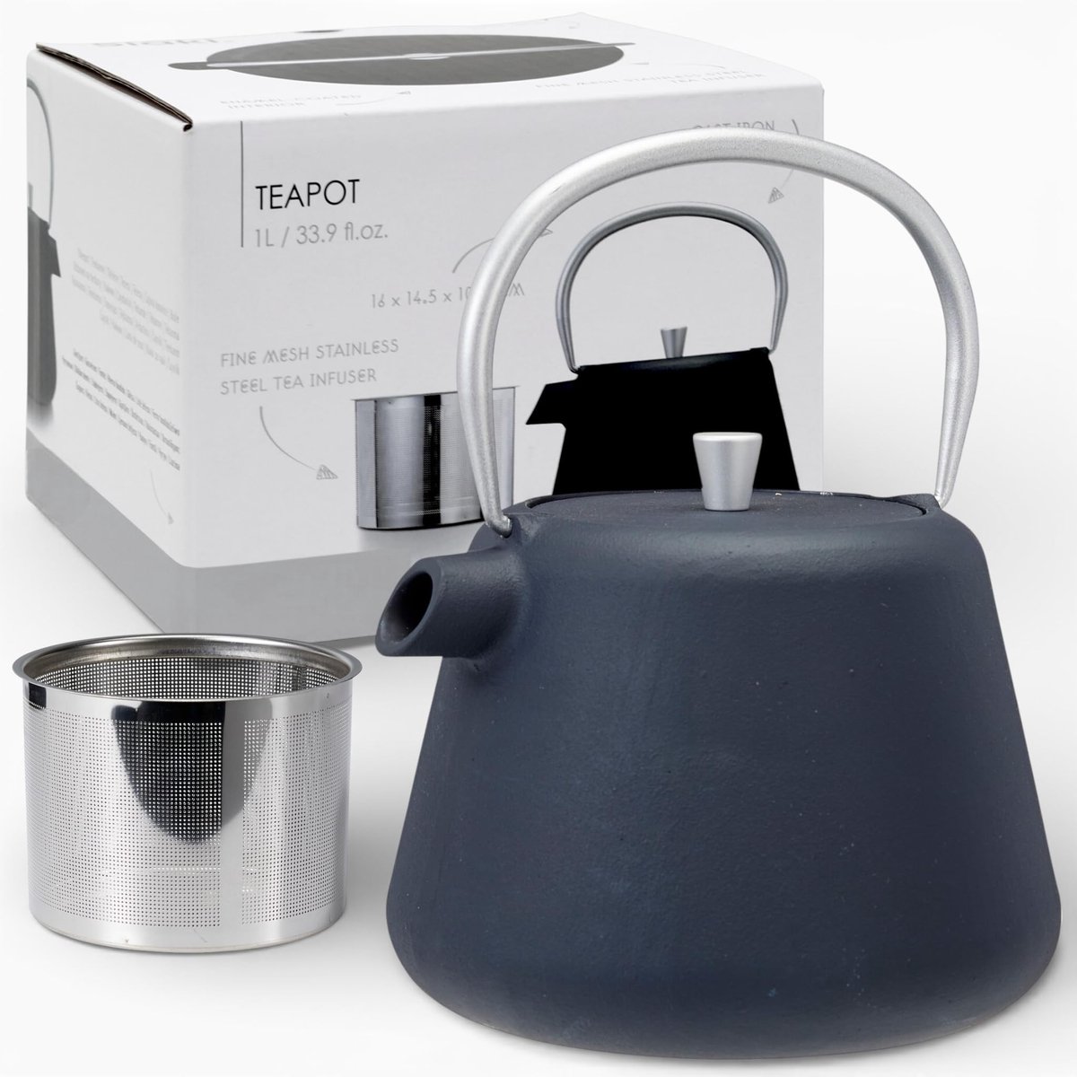 Dailygoods - Gietijzeren Theepot met Roestvrij Stalen Filter en Ergonomische Beugelgreep