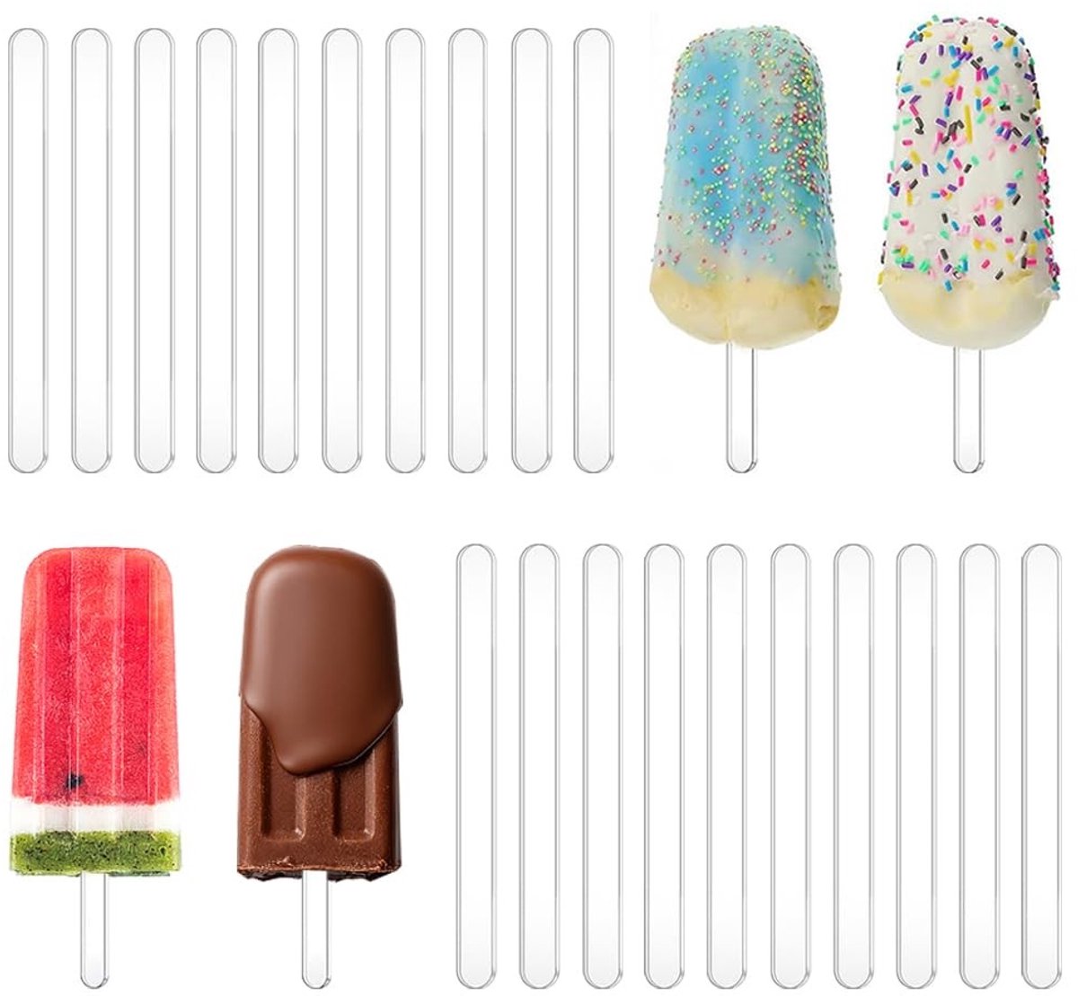 Dailygoods - 50 Herbruikbare Acryl Cakesicle Sticks voor Snoepdesserts