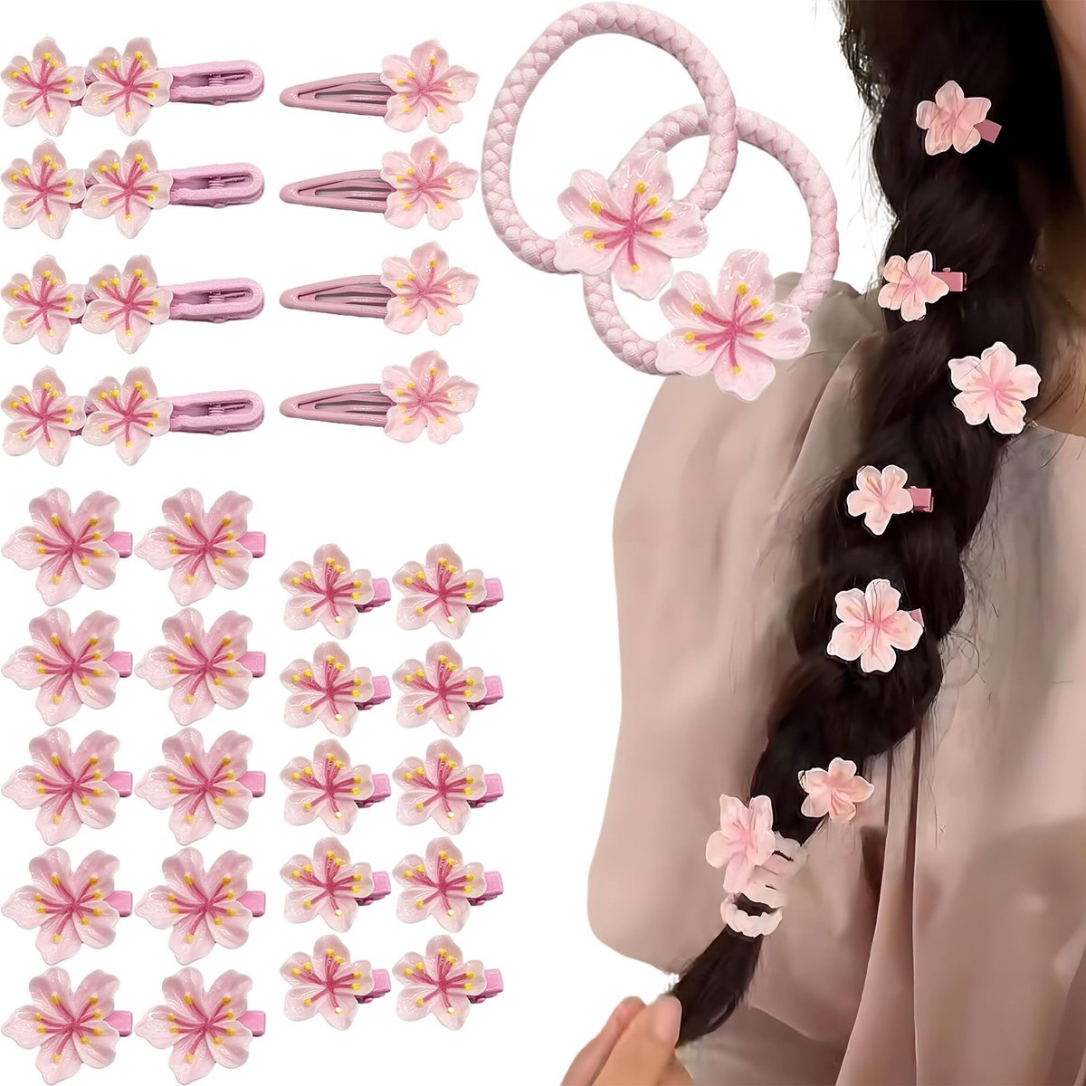 Dailygoods - 30 Stuks Roze Antislip Haarclips met Bloem