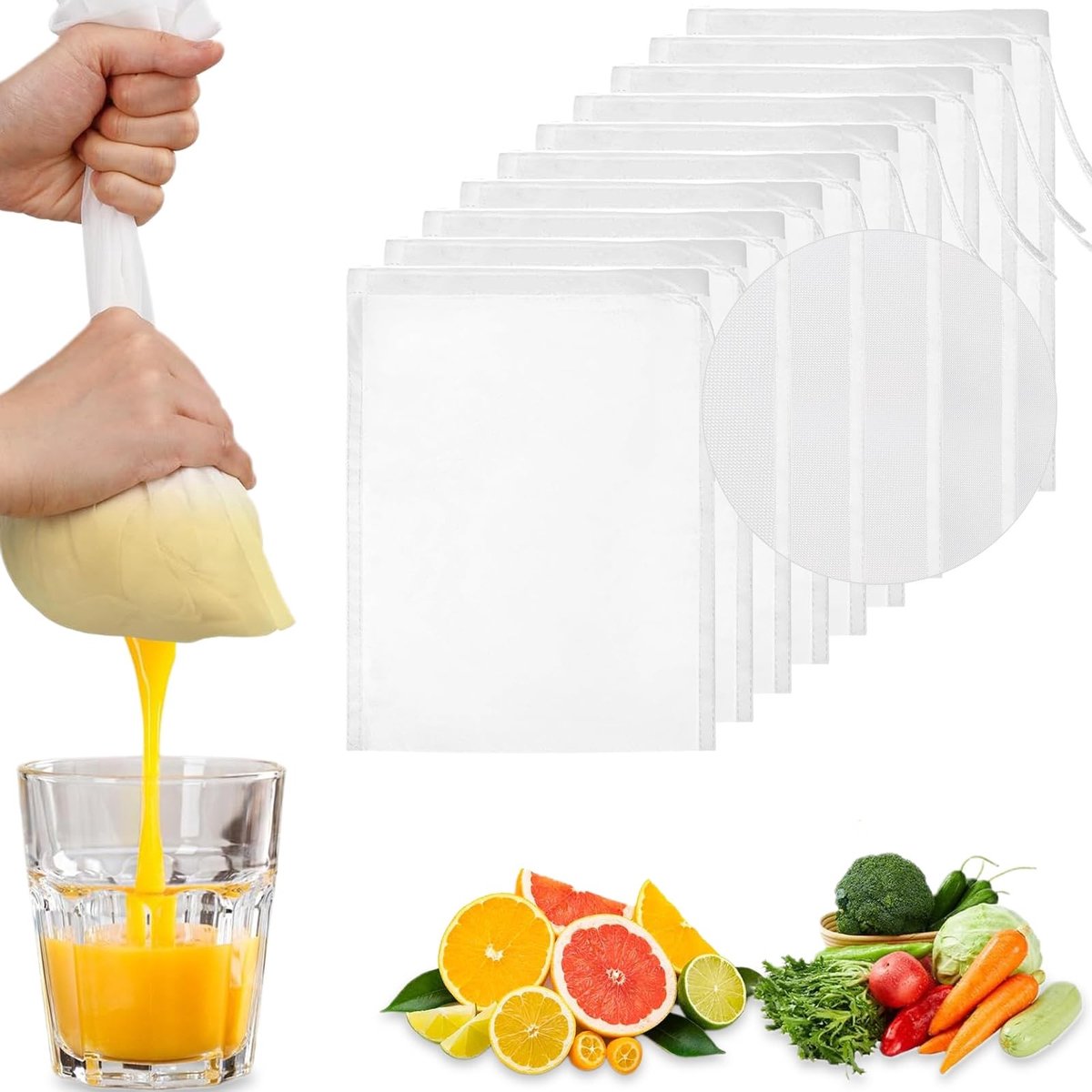 Dailygoods - Herbruikbare Notenmelkzakken Set van 10 Stuks
