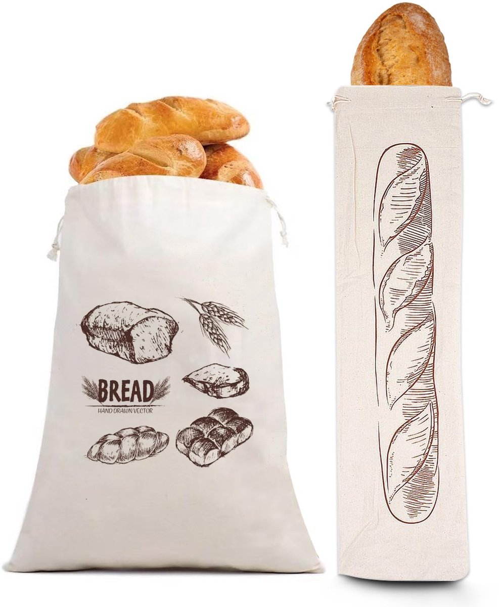 Dailygoods - Herbruikbare Linnen Broodzakken, Set van 2