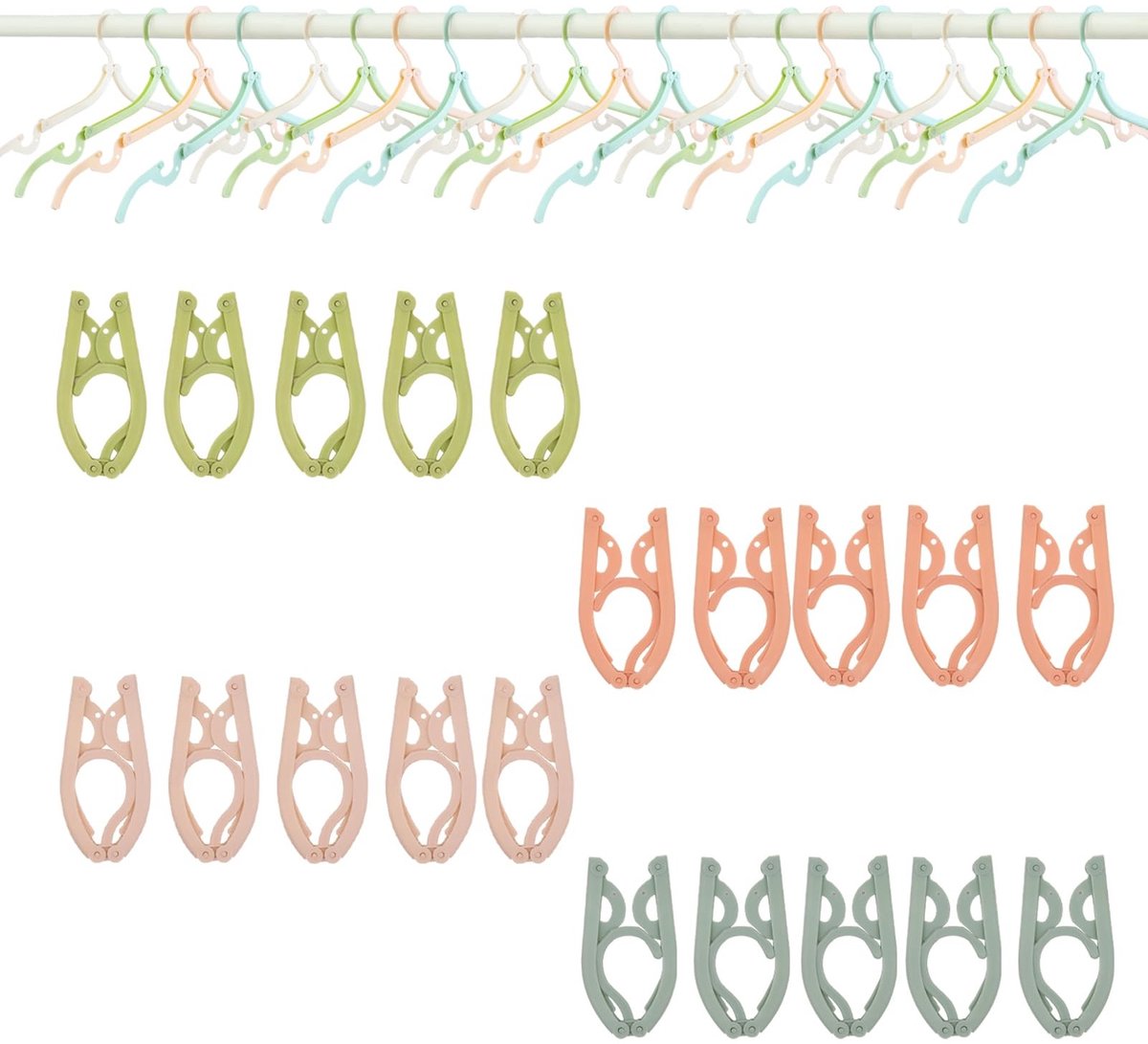 Dailygoods - Set van 20 Draagbare Opvouwbare Kleerhangers in 4 Kleuren
