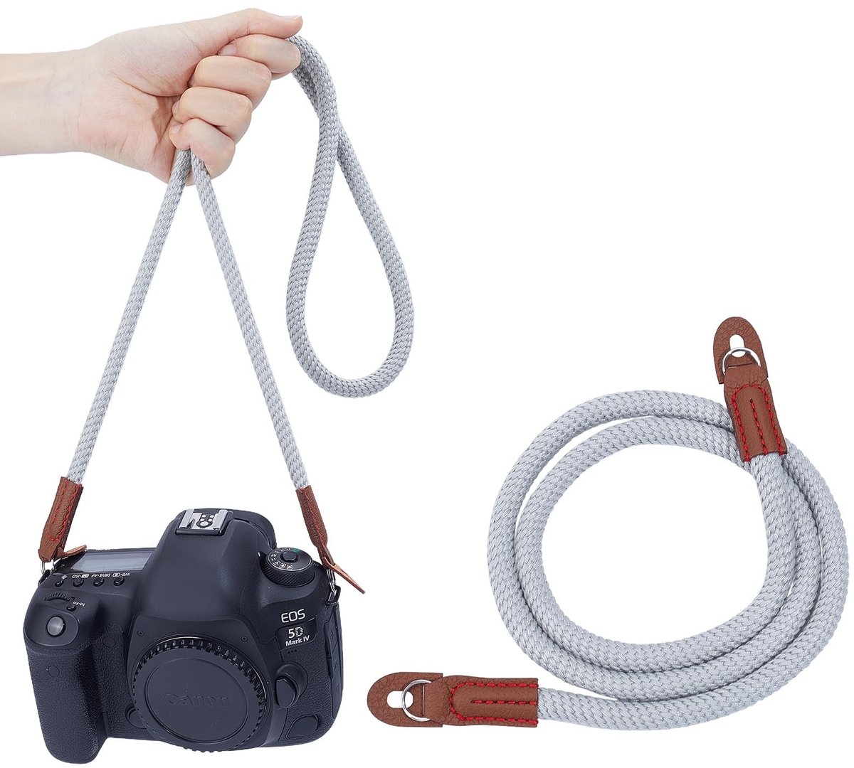 Dailygoods - Verstelbare Gevlochten Camerariem met O-ring en Lederen Bekleding