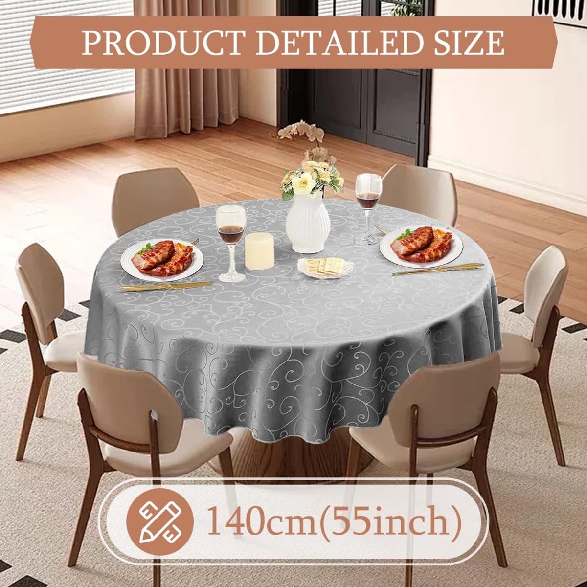 Dailygoods - Rond Afwasbaar Tafelkleed 140 cm in Zilvergrijs Polyester
