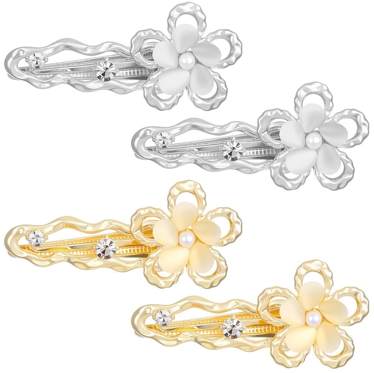 Dailygoods - Set van 4 Bloem Haarspeldjes met Strass in Goud en Zilver