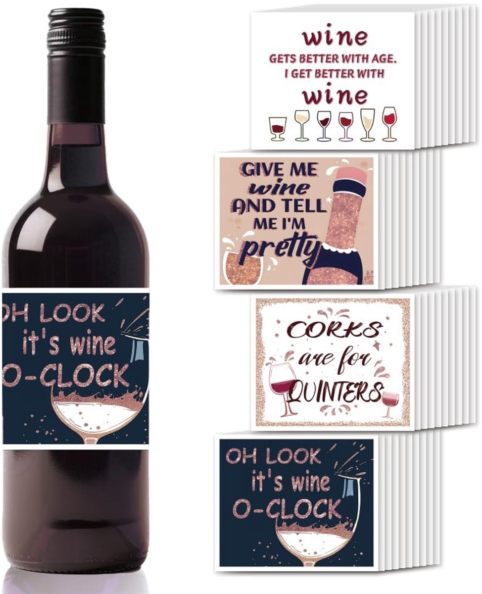 Dailygoods - Set van 4 Grappige Wijnstickers voor Flessen
