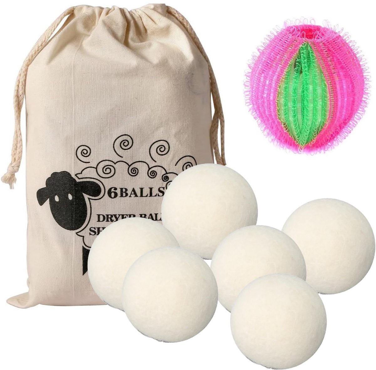 Dailygoods - 6 Stuks Drogerballen van Natuurlijke Wol voor Wasdroger