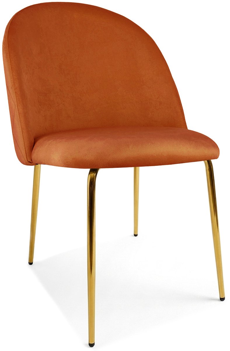 LEOBERT Eetkamerstoel INCA - Koperkleurig fluweel - Gouden metalen poten - Modern design Rood/goud