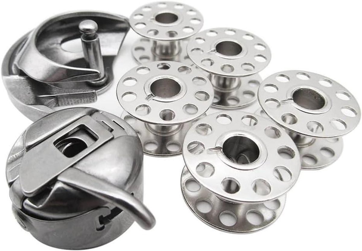 Naaimachine Spoel - Spoeldoos Set - Huishoudelijk Naaien - Metaal - 5 Delig - Zilver