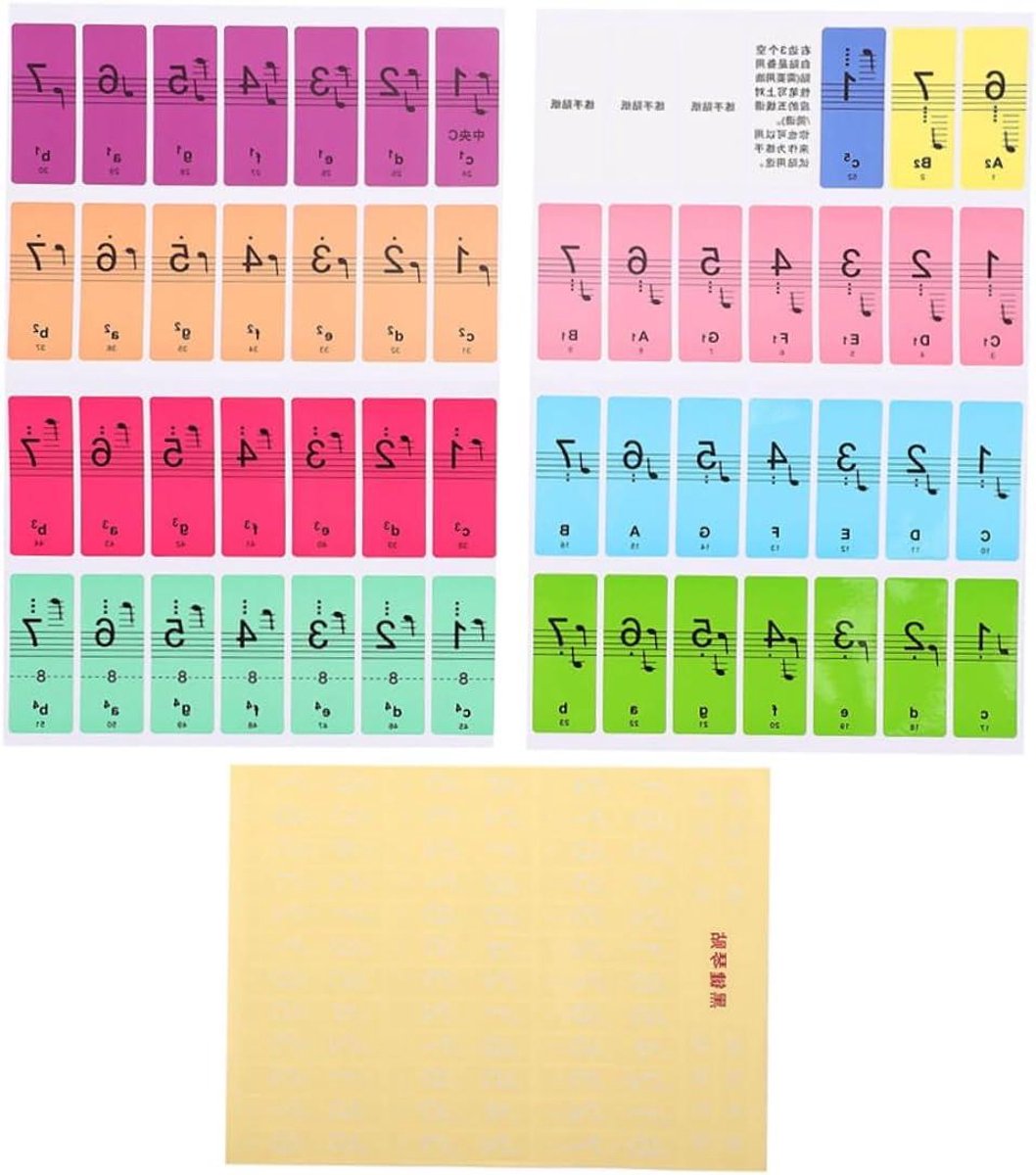 Piano Keyboard Stickers - Nootlabels Muziek - Muziek Leren - Kleurrijke Nootgids - 3 Vellen - Diverse kleuren
