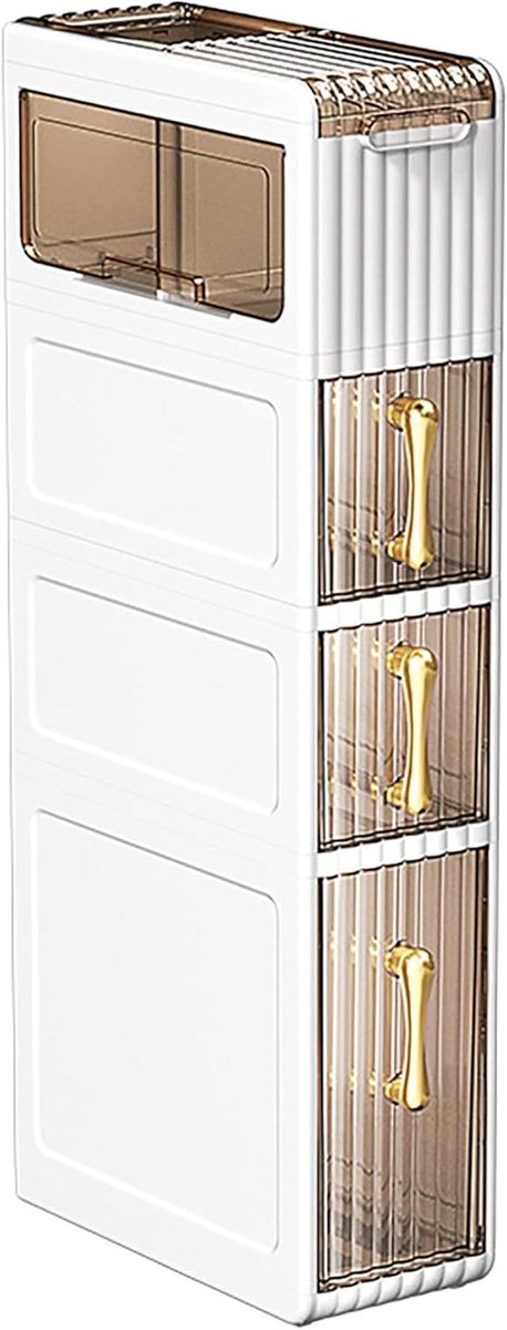 Badkamer Organizer - Smalle Opberger - Ruimte Besparen - Met Wielen - 4 Compacte Lades - Wit