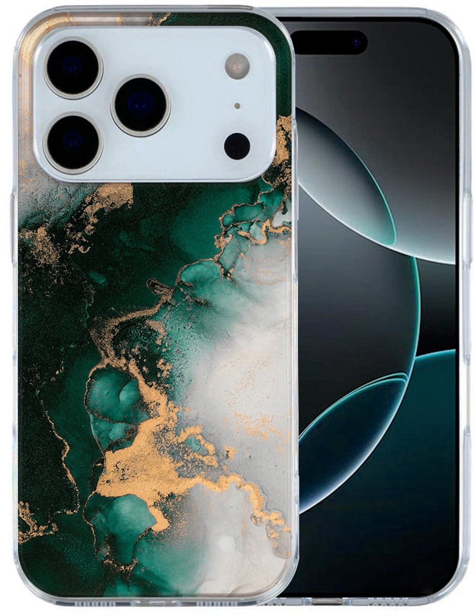 iPhone 17 Pro Max Hoesje Marmer Groen – Stijlvol TPU Cover met Groene Marmerprint