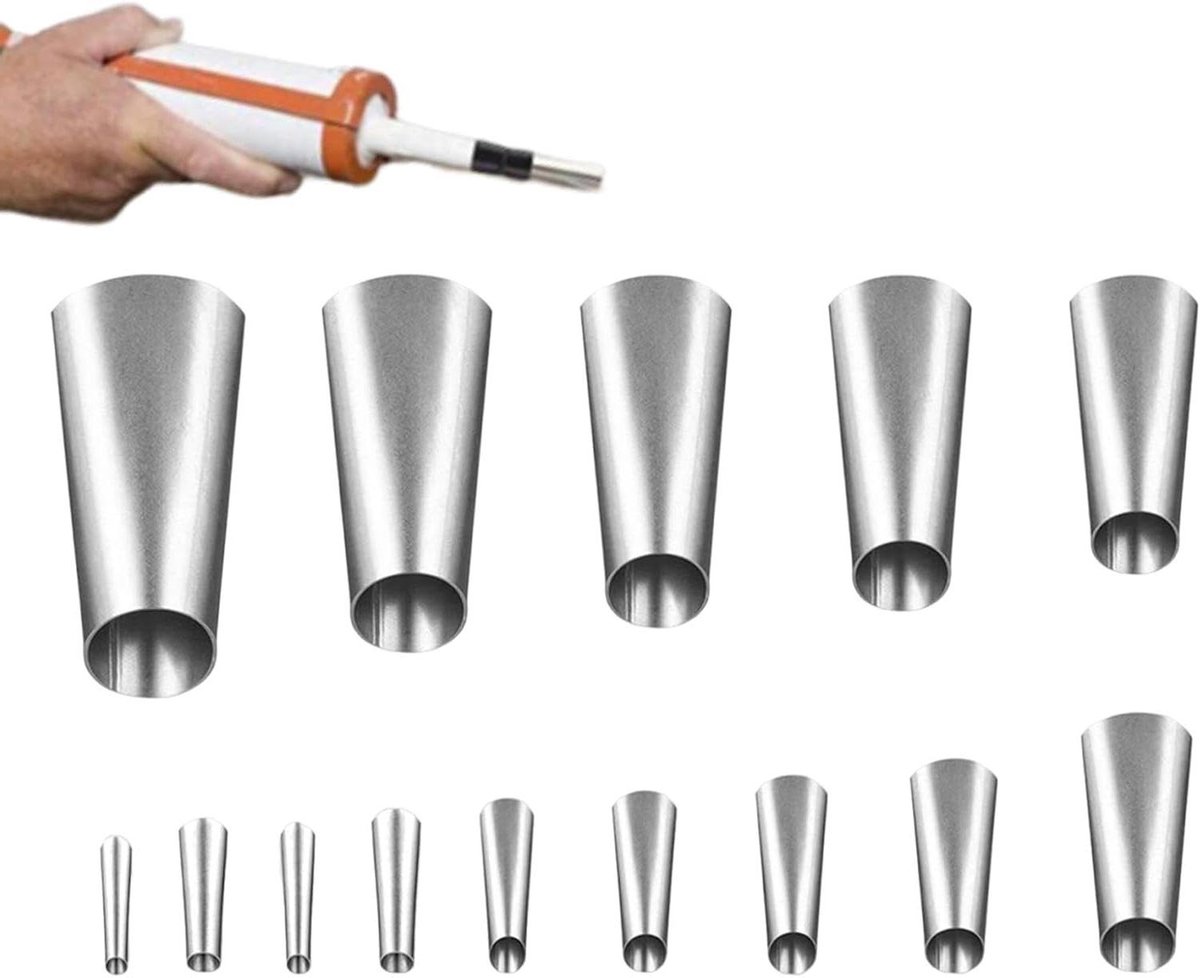 Afdichtingsmondstukken 14 stuks - Roestvrij staal tips - Voegen afwerken - Robuust materiaal - Diverse maten - Zilverkleurig