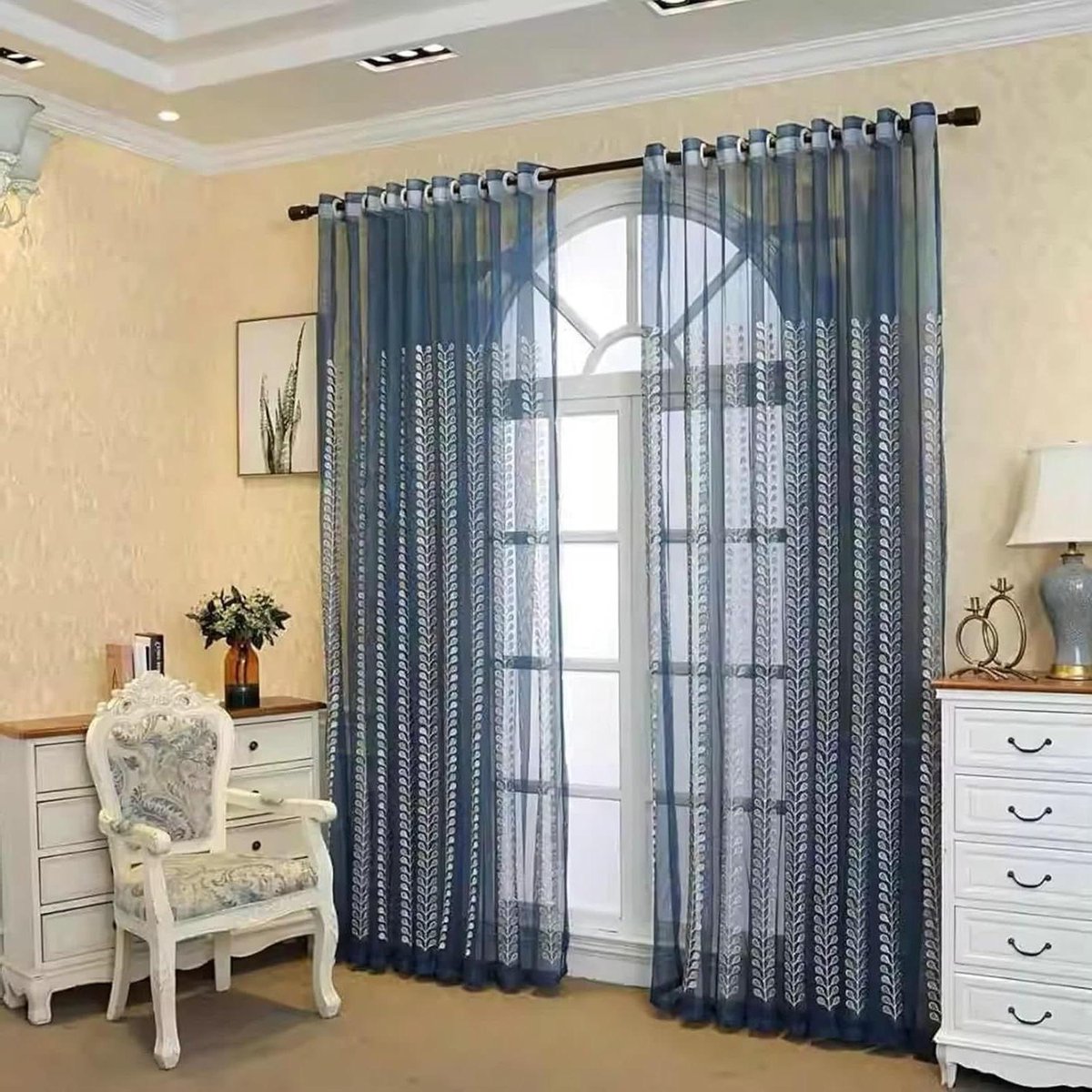 Gordijn stof - Raambekleding paneel - Huis decoreren - Semi-transparant borduurwerk - 2 stuks 137x244cm - Blauw