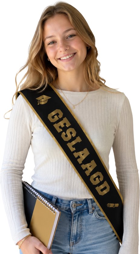 Geslaagd Sjerp – Zwart en Goud – Diploma – Versiering – Geslaagd decoratie – Viering - Slagen – Examens – Geslaagd tekst – Decoratie