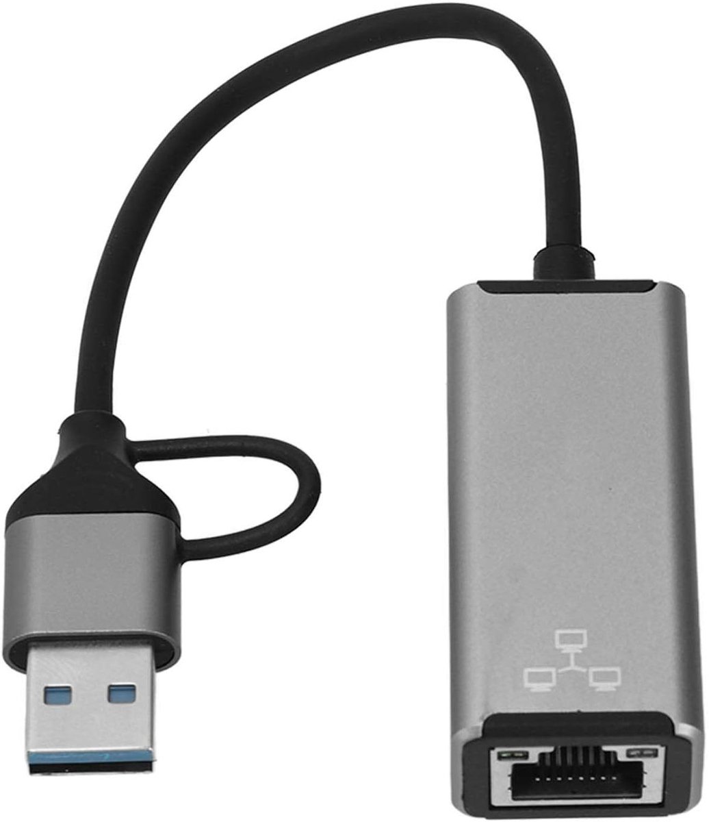 USB C naar Ethernet - Netwerk Adapter - Stabiel Internet - Plug and Play - 150 mm lang - Zilver