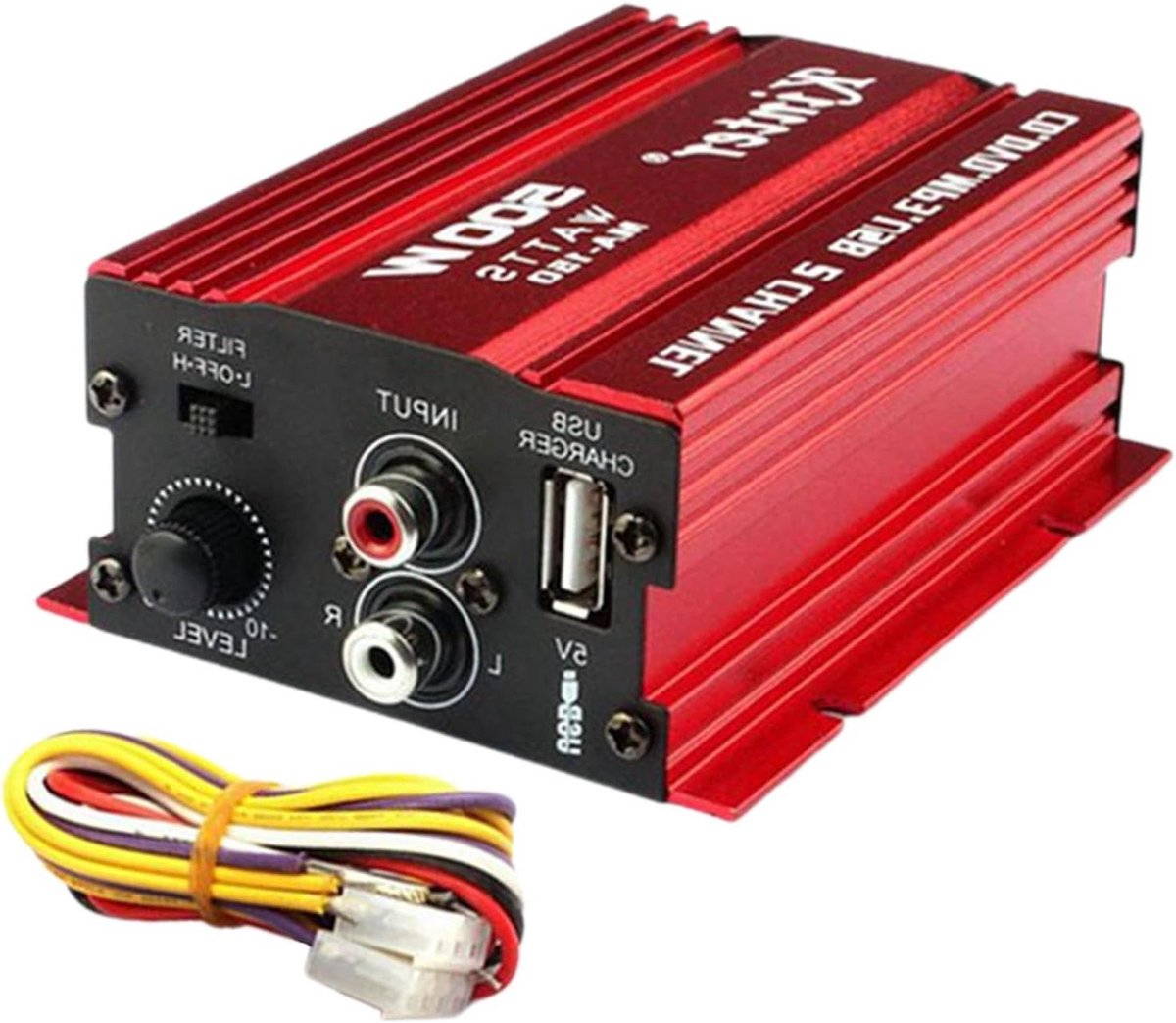 Auto Versterker - Audio Apparaat - Verbeter Audio - Aluminium Behuizing - 4.8 x 9.2 cm - Rood