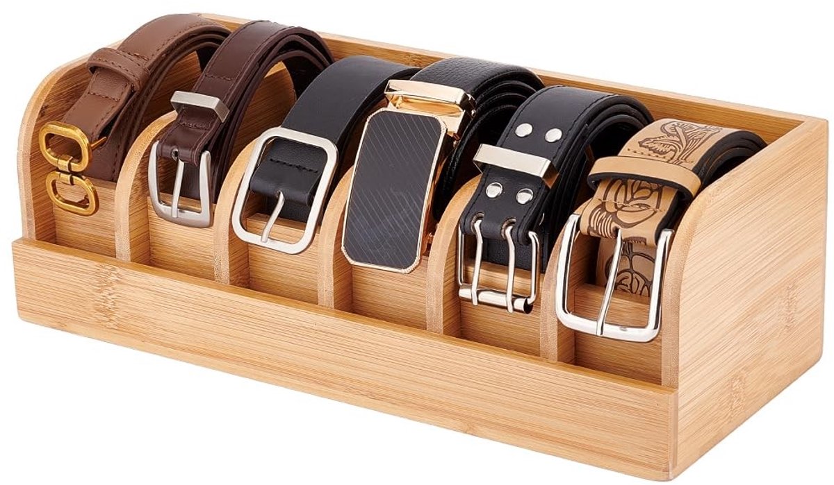 Dailygoods - Dailygoody - Bamboe riem organizer - Multifunctionele opslag - Mahonie - Riemrek - Duurzaam en stijlvol - Geschikt voor mannen en vrouwen - Compact model