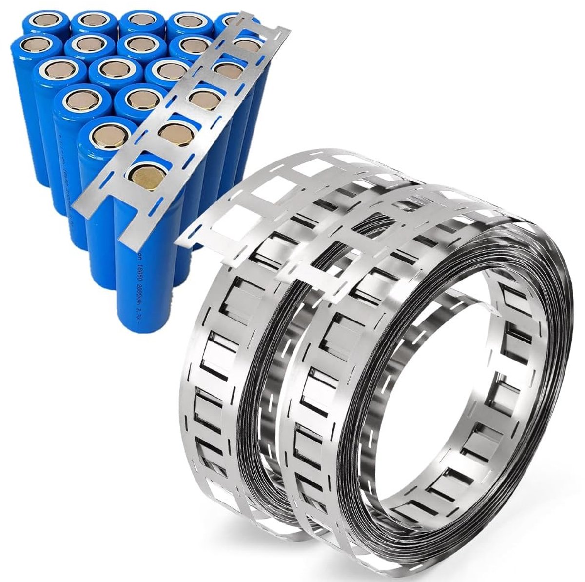 Dailygoods - Dailygoody - Nikkel Stripband - 5 Meter Vernikkeld Staal - 18650 Accupakket - Lithium Batterij Connector - Geschikt voor Mobiele Energie - 2 Stuks