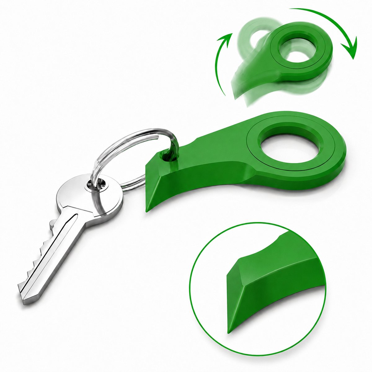 Doosopener Sleutelhanger - Key Spinner Fidget - Veilige Pakketopener - Mini Box Opener - Stress Relief Gadget - Compact EDC Tool - Groen
