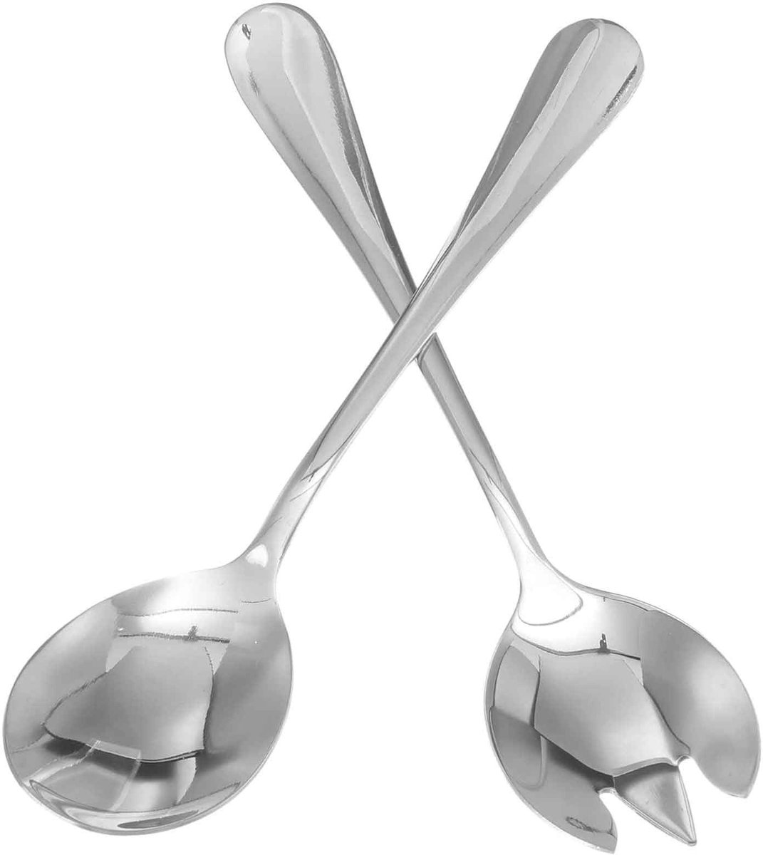 Dailygoods - Set van 2 Saladeservers - Roestvrijstalen Salade-Serveerset - Vaatwasserbestendig - Zilver - Saladevork en Lepel - Perfect voor Feestjes