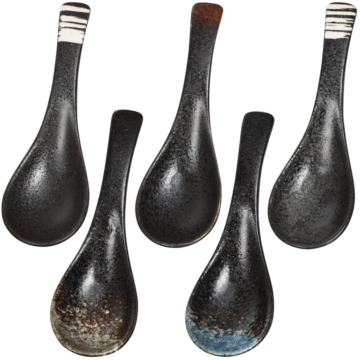 Dailygoods - Keramische Soeplepel Set - Japanse Retro Soeplepels - Creatief Ontwerp - Gouden Kleur - Vaatwasserbestendig - Perfect voor Soep en Rijst