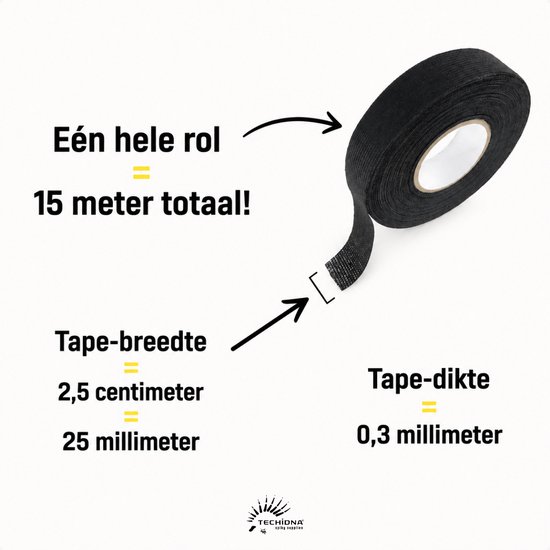 Zwarte bloementape rol van 15 meter, 2,5 cm breed en 0,3 mm dik.