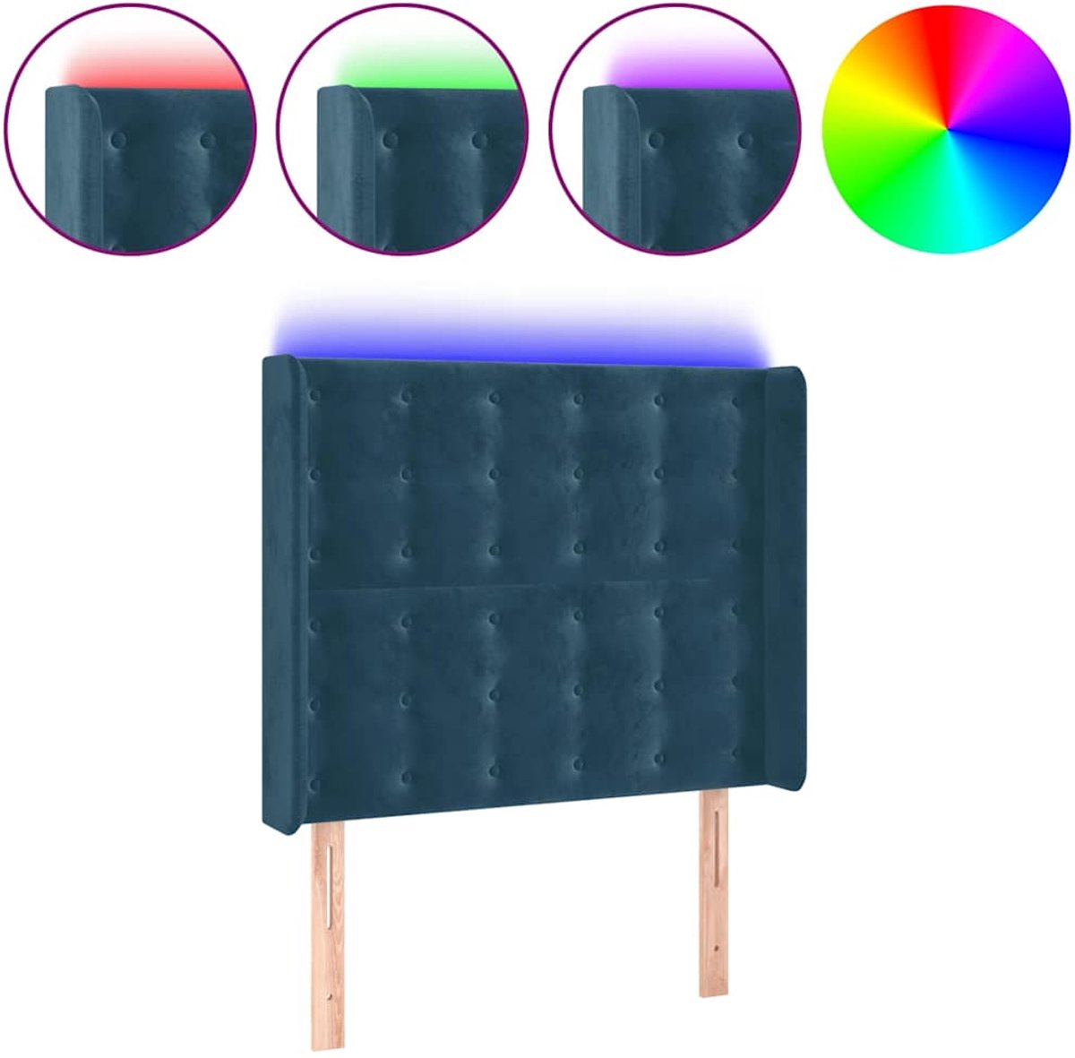 vidaXL - Hoofdbord - LED - 103x16x118/128 - cm - fluweel - donkerblauw