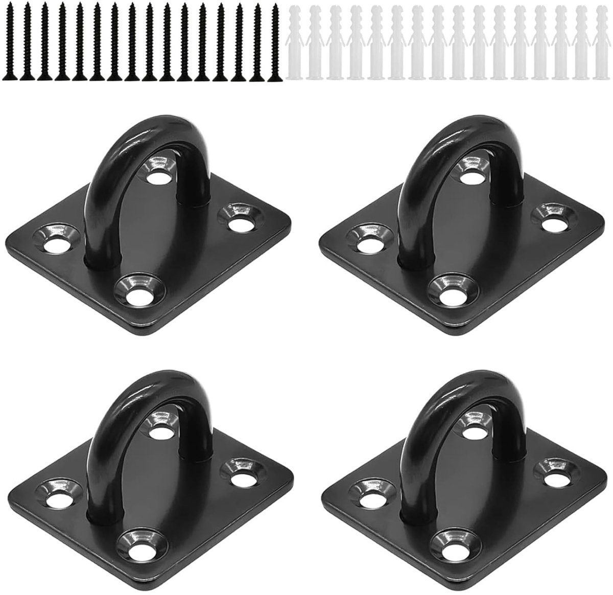 Dailygoods - Dailygoody - Oogplaat roestvrij staal - Bevestigingsset voor wand en plafond - Zwart - Duurzaam en sterk - Voor binnen en buiten - Inclusief schroeven...
