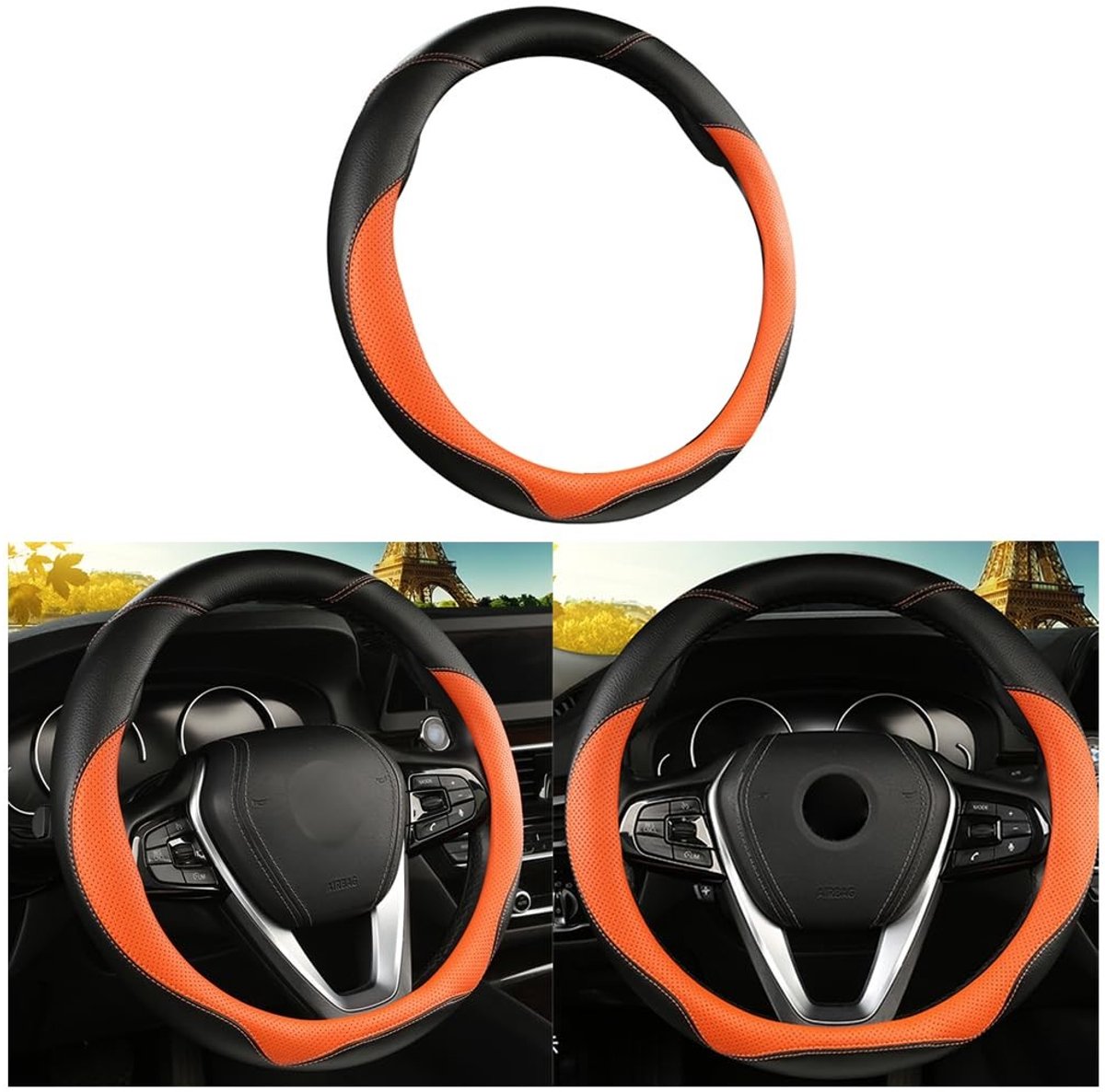 Dailygoods - Dailygoody - Stuurhoes - Autostuurhoes - Comfortabel en ademend - Zwart met oranje - Antislip - Geschikt voor dames en heren