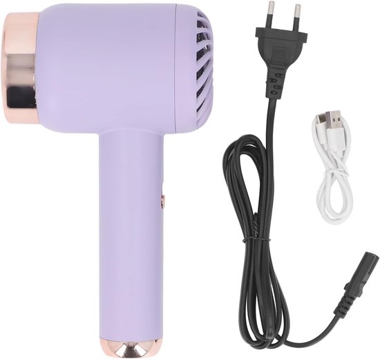 Draadloze haardroger, kleine ionen-haardroger, draagbaar, oplaadbaar, USB, 15.000 mAh, voor reizen in de slaapzaal (PURPLE)