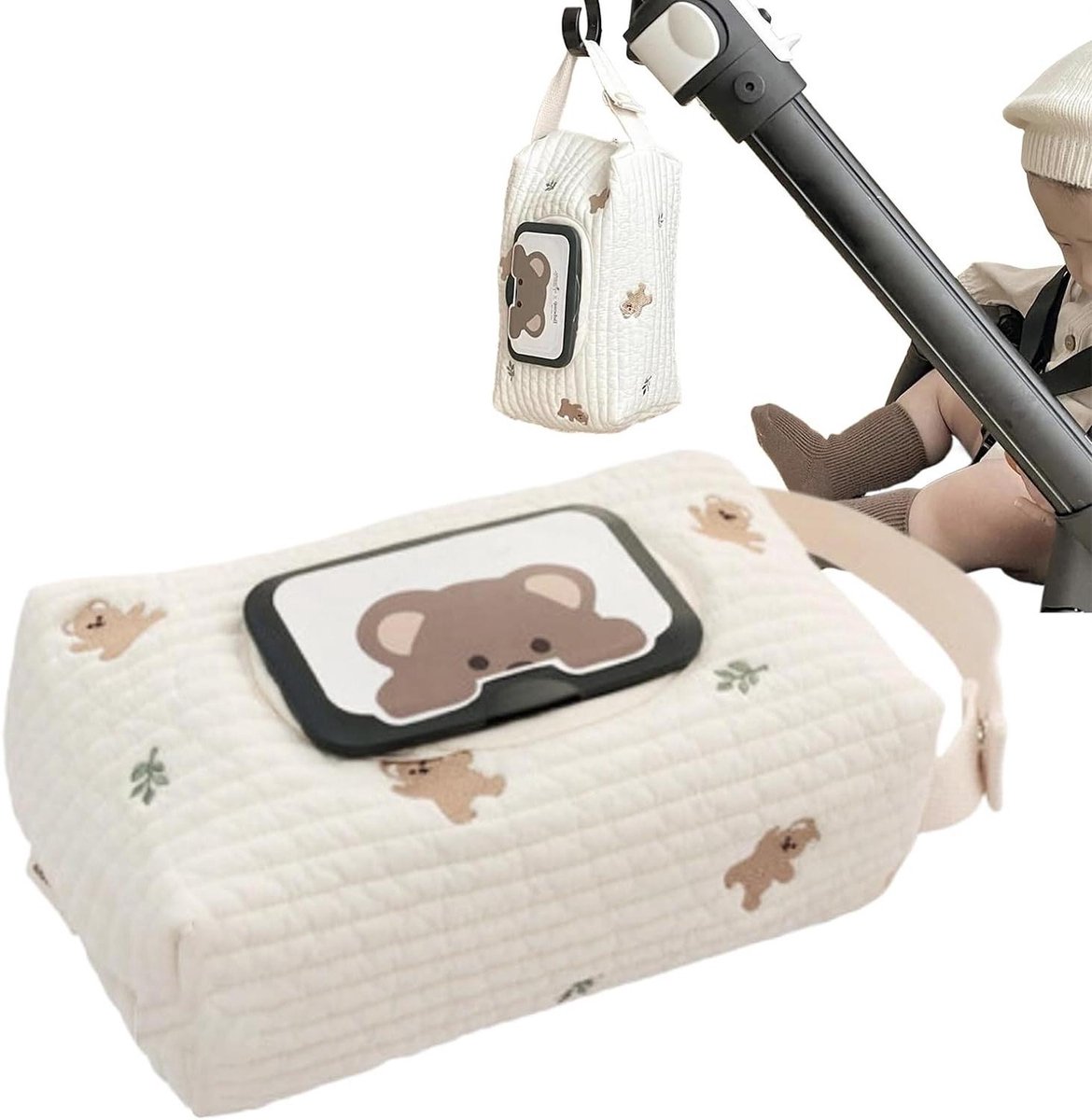Reisetui Vochtdoekjes - Dispenser Organizer - Babyverzorging Onderweg - Herbruikbaar Katoen - 20 x 12 x 8 cm - Meerdere Kleuren