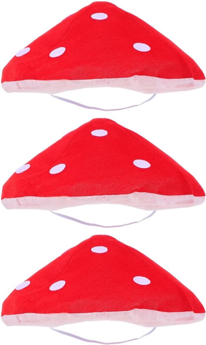 3 Stuks Oversized Paddenstoelhoeden voor Halloween en Carnaval - Vliegpaddenstoel Baseballcaps, Kostuum Accessoires, 18 cm Binnendiameter