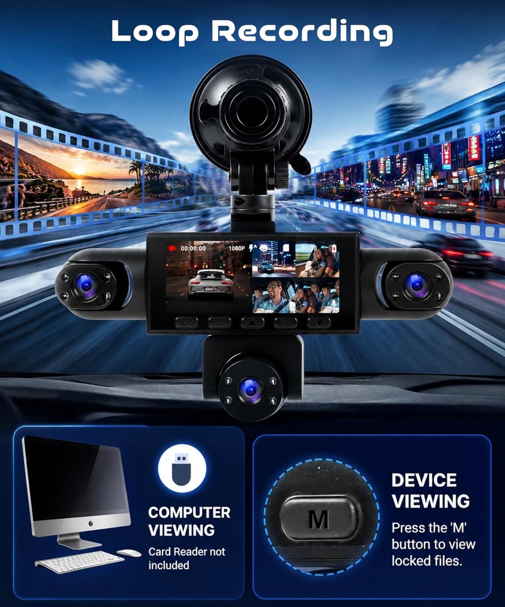 5-kanaals Dashcam - Auto Camera - 360 Graden Bescherming - Super Nachtzicht - 1080p Resolutie - Zwart – foto 4