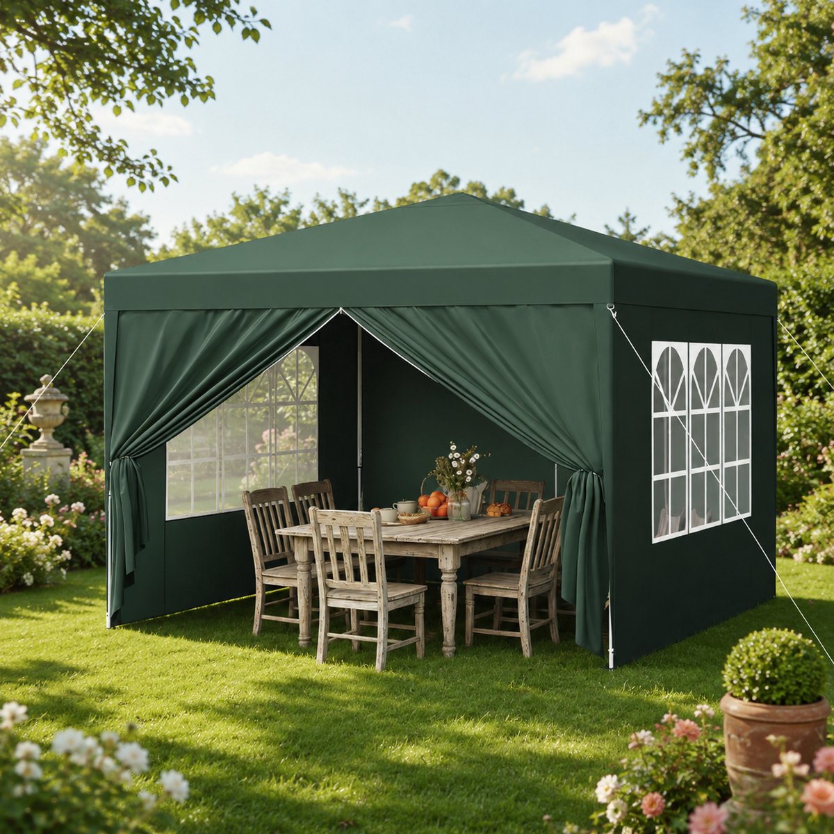 Easy-Up Partytent - Opvouwbaar - Premium easy-up Partytent - UV Bescherming - Waterdicht - Metalen frame - Geschikt voor Terrassen, balkons, bij het zwembad, in de tuin, op campings, tijdens festivals, op rommelmarkten - Groen