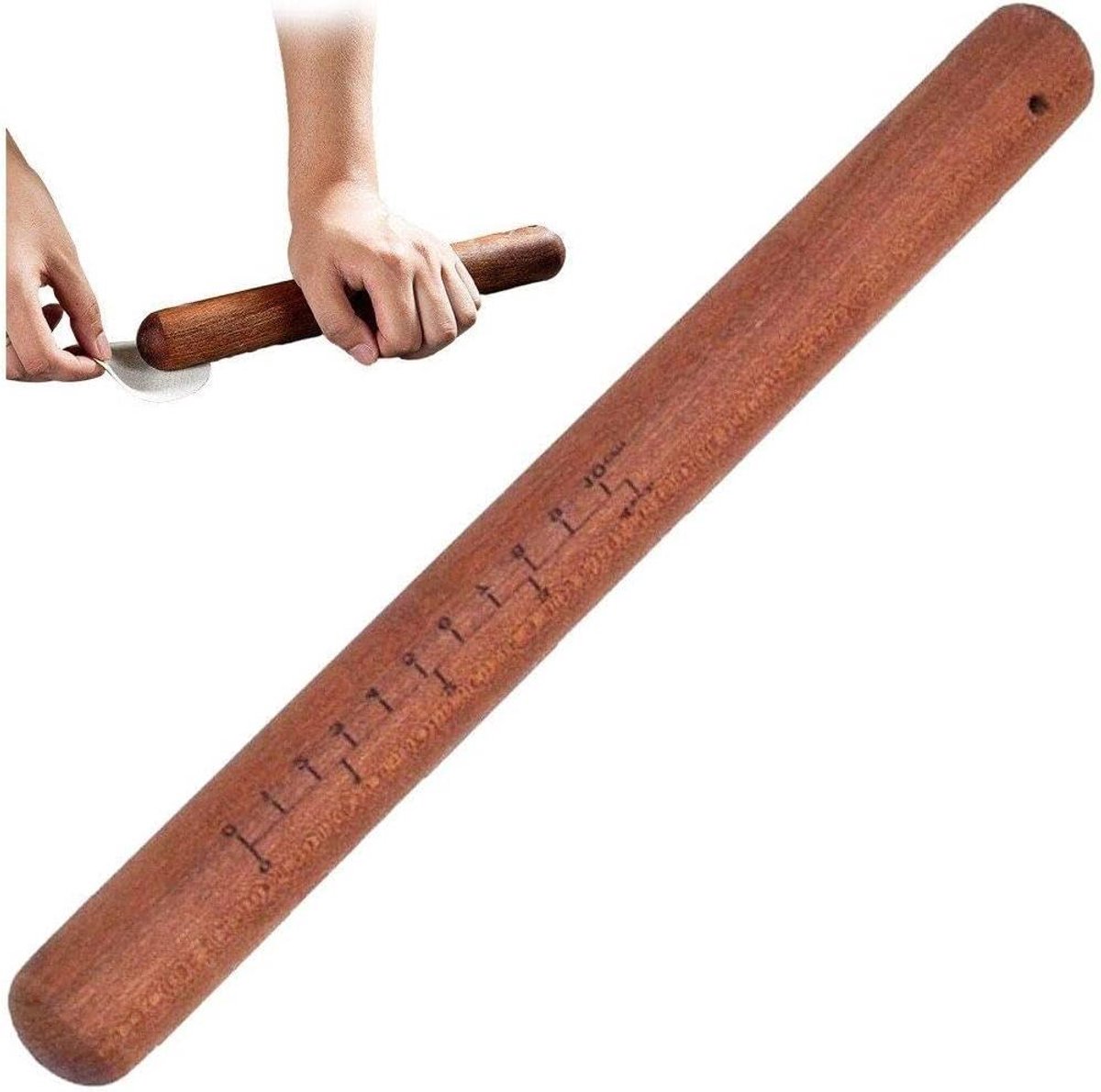 Deegroller - Bakken Tool - Kleine Gebakjes Maken - Ingebouwde Liniaal - 30 cm - Houtkleurig
