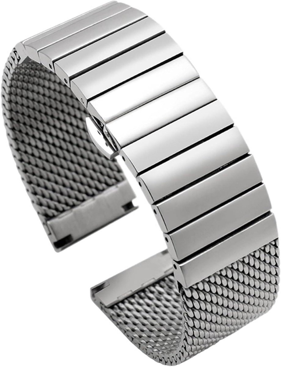 Metalen Gaasband - Vervangende Band - Horloge Upgrade - Snel Los te Maken - Unisex - Zilver