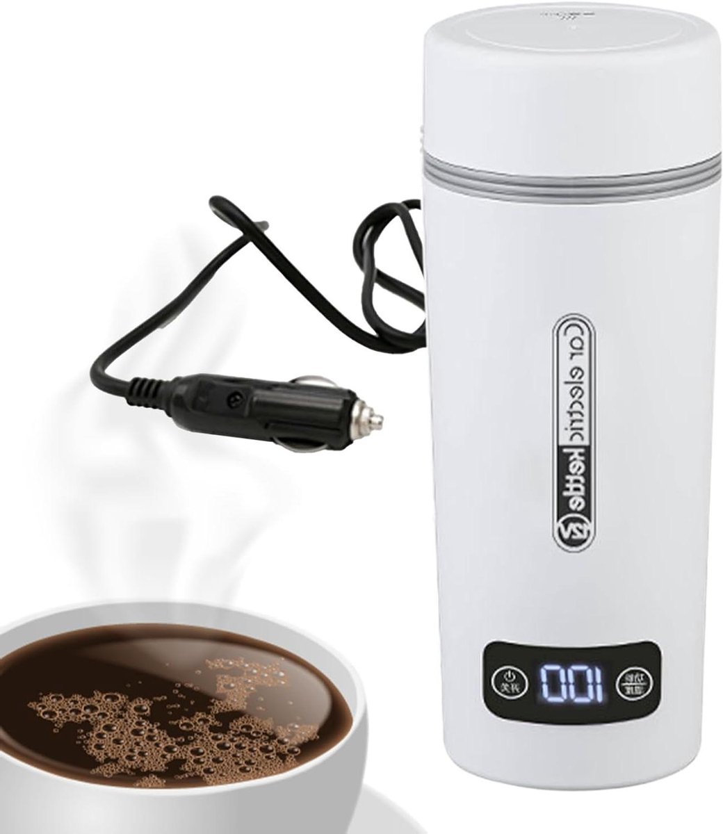 Waterkoker Auto - Reis Waterkoker - Warme Dranken Onderweg - Snelle Verwarming - 450 ml - Wit
