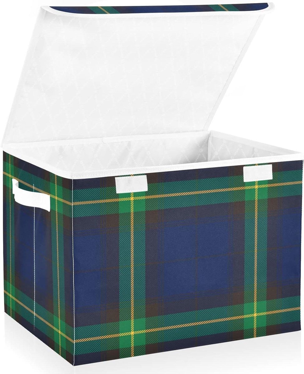 Opbergbox met deksel - Opbergmand mand - Ruimte Besparen - Inklapbaar ontwerp - 42 Liter - Plaid