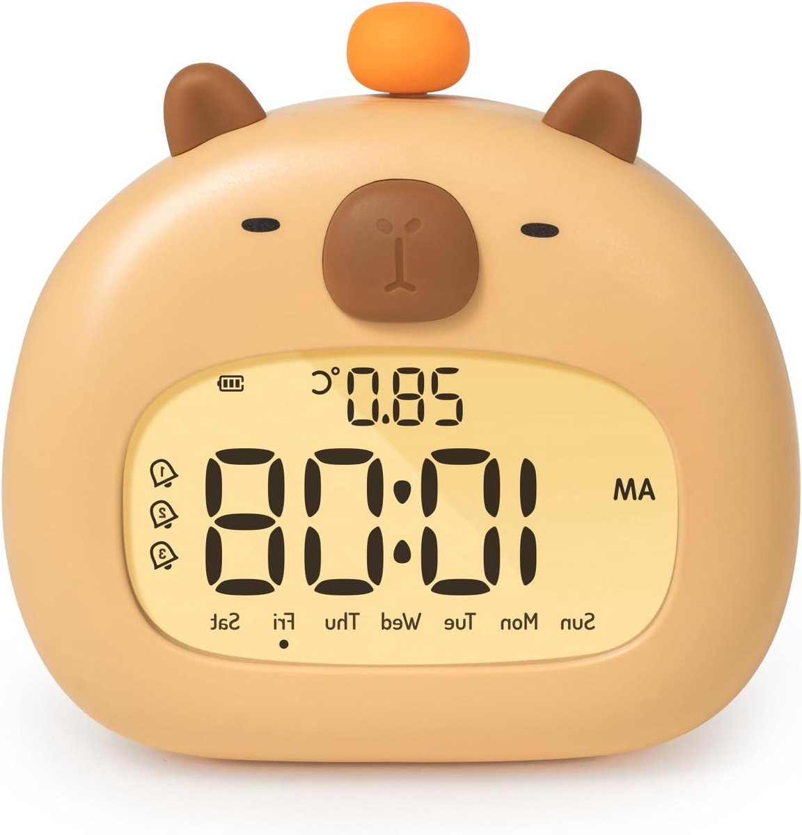 Digitale Wekker - Capybara Klok - Wakker Worden - Traploos Dimbaar - 3 Alarmen - Warm Geel