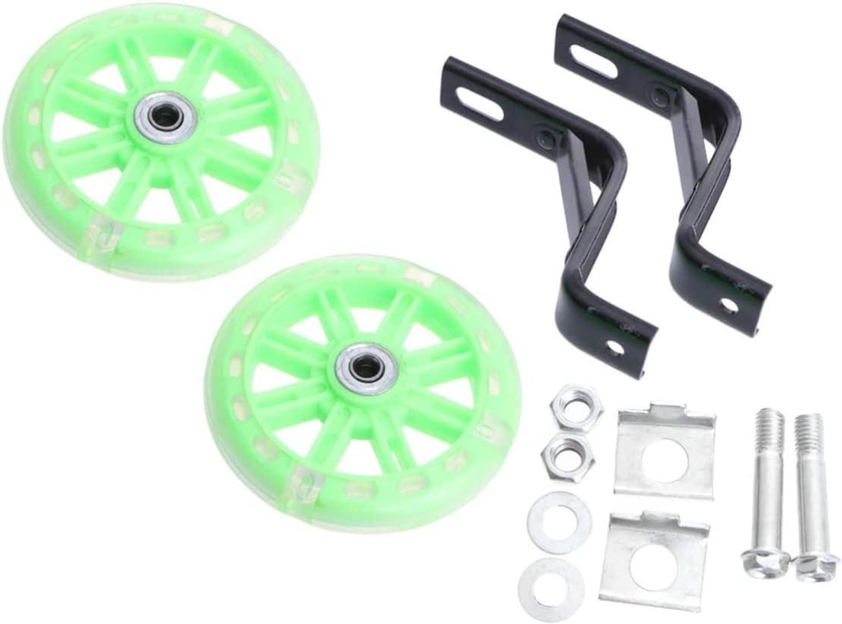 Zijwieltjes Kinderfiets - Hulpwielen Fiets - Balans Leren - Knipperend Licht - 11 x 11 cm - Groen