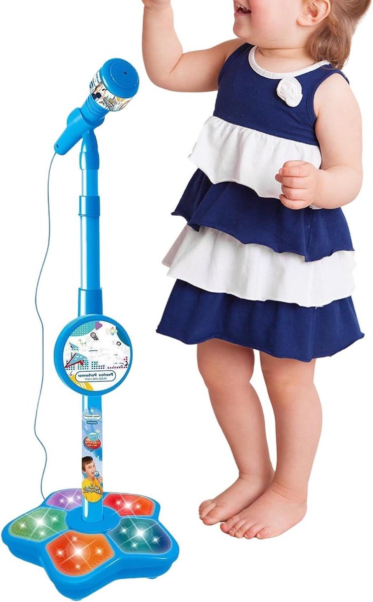 Draagbare Microfoon - Karaoke Speaker - Muziek Maken - Met LED Verlichting - 17.8 cm - Blauw