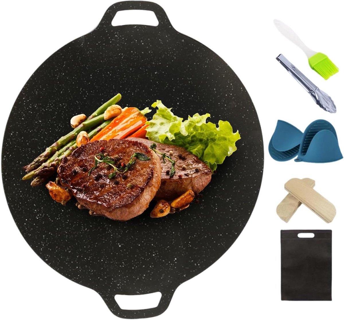Grillplaat Pan BBQ Plaat Buiten Koken Efficiënte Warmte 38 cm Diameter Zwart