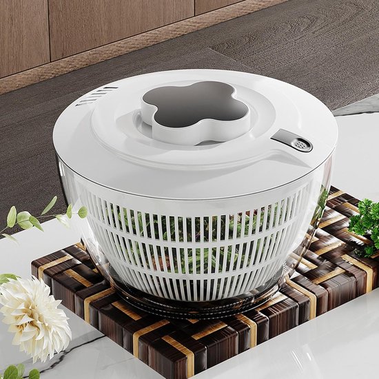 Salade Centrifuge - Groente Droger - Maaltijd Voorbereiding - Eén Handeling Mechanisme - 5 Liter Kom - Transparant — afbeelding 2