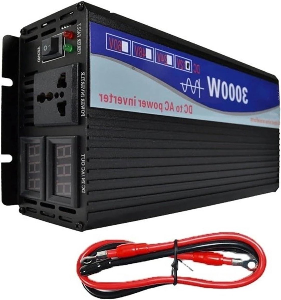 Stroomomvormer - DC naar AC - Mobiele Energie - Zuivere Sinusgolf - 3000W 220V - Zwart