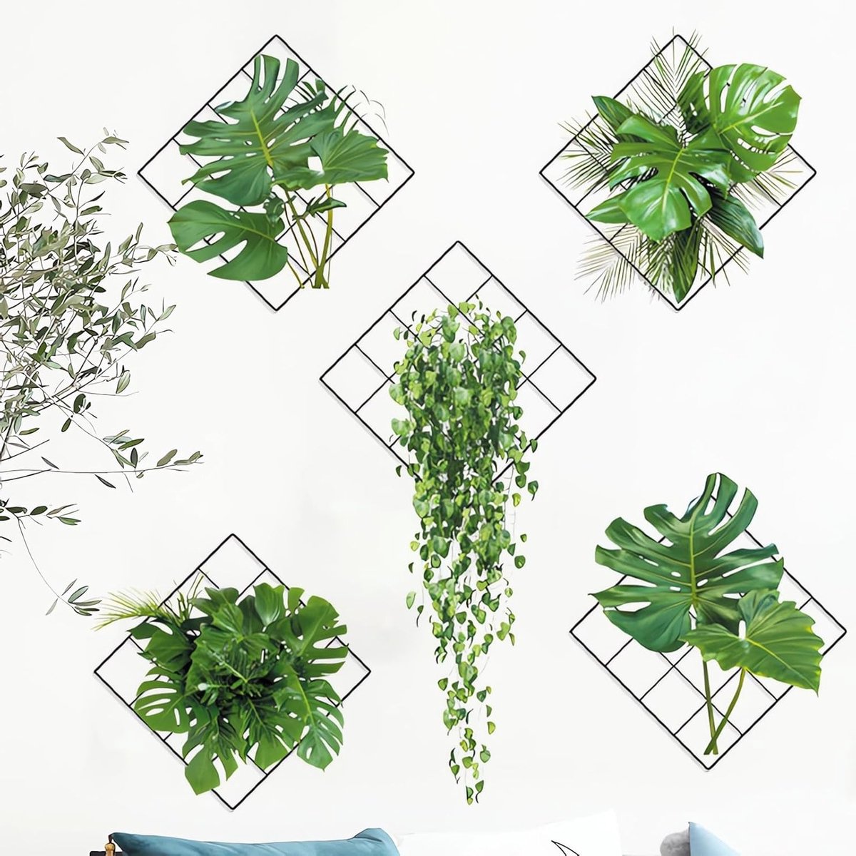 Muurstickers Set van 5 Stuks voor Badkamer - 3D Planten Stickers voor Slaapkamer, Woonkamer en Keuken