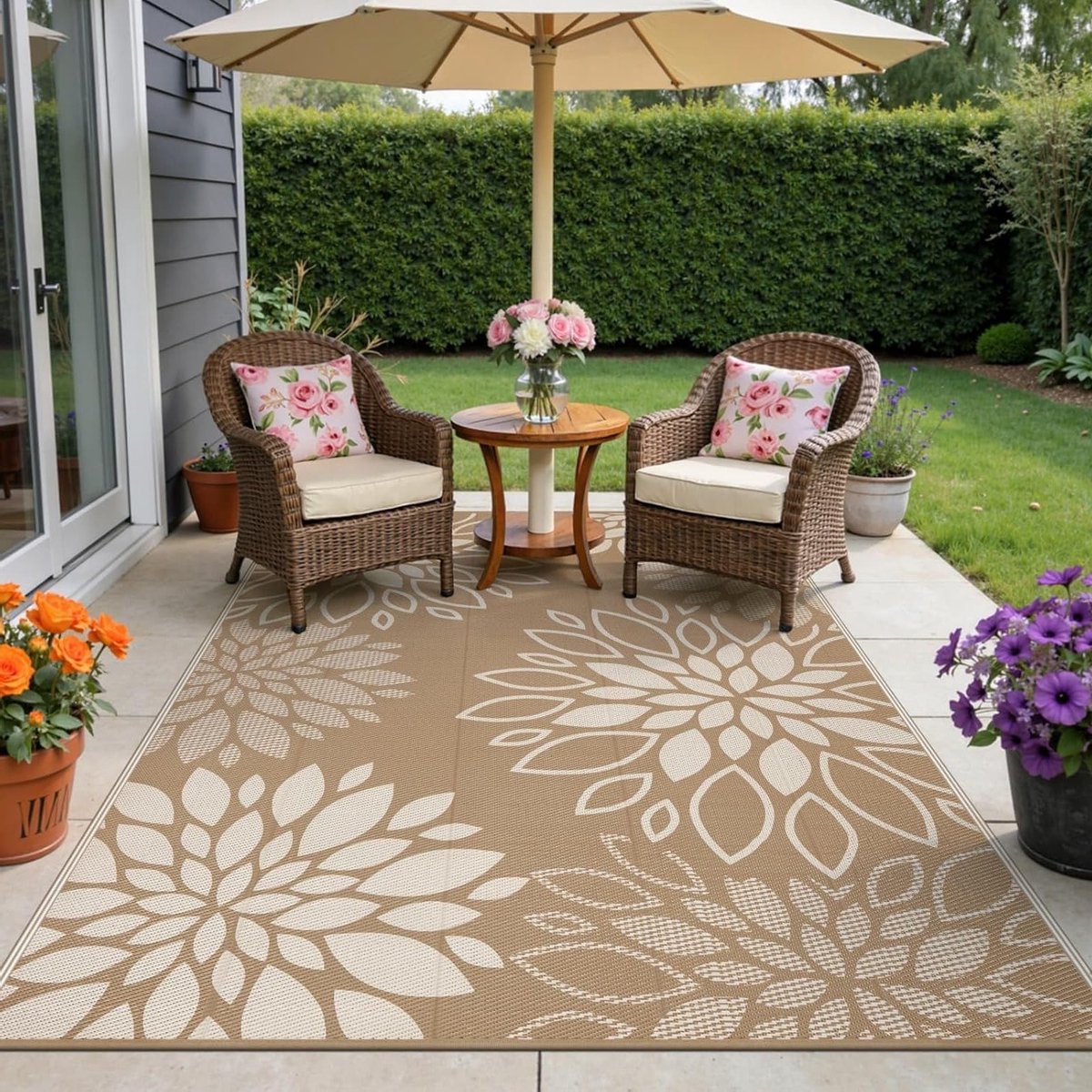 Weerbestendig en omkeerbaar buitenkleed, UV-bestendig en lichtgewicht plastic voor camping, motorhome, tuin en terras - 180 x 270 cm, bruin