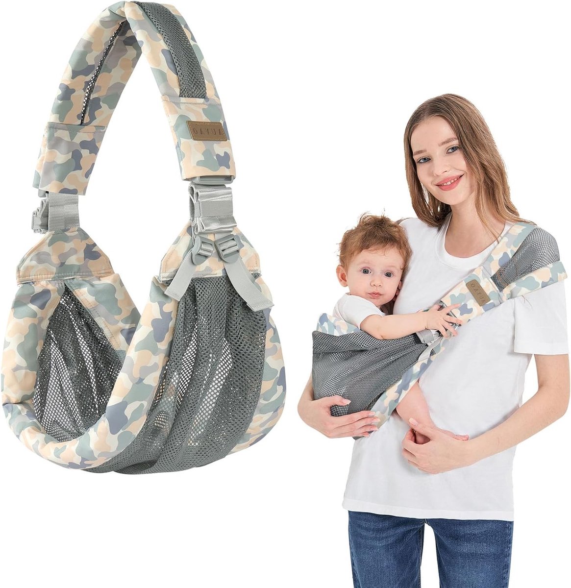 Draagbare Babydrager met Dikke Schouderbanden en 3D Mesh - Verstelbare Heupdrager voor Pasgeborenen tot 36 Maanden, Comfortabel en Ademend