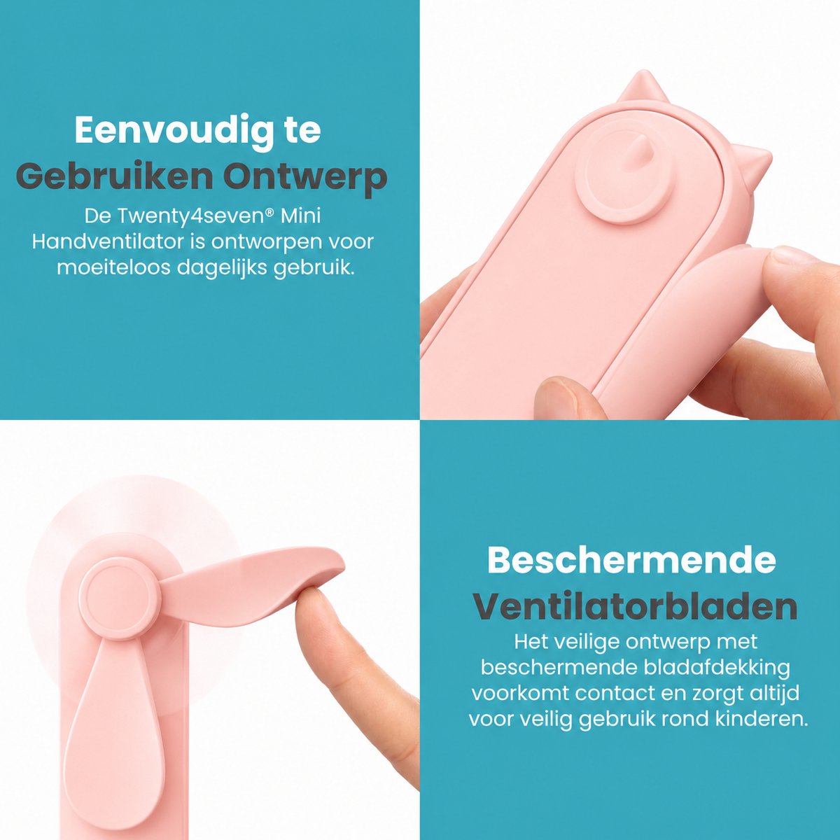 Twenty4seven® Mini Handventilator met Spiegeltje en Zaklamp - Draagbare Ventilator Oplaadbaar - Waaier Handwaaier - Tafelventilator Draadloos - Hand Fan met 3 standen — afbeelding 6